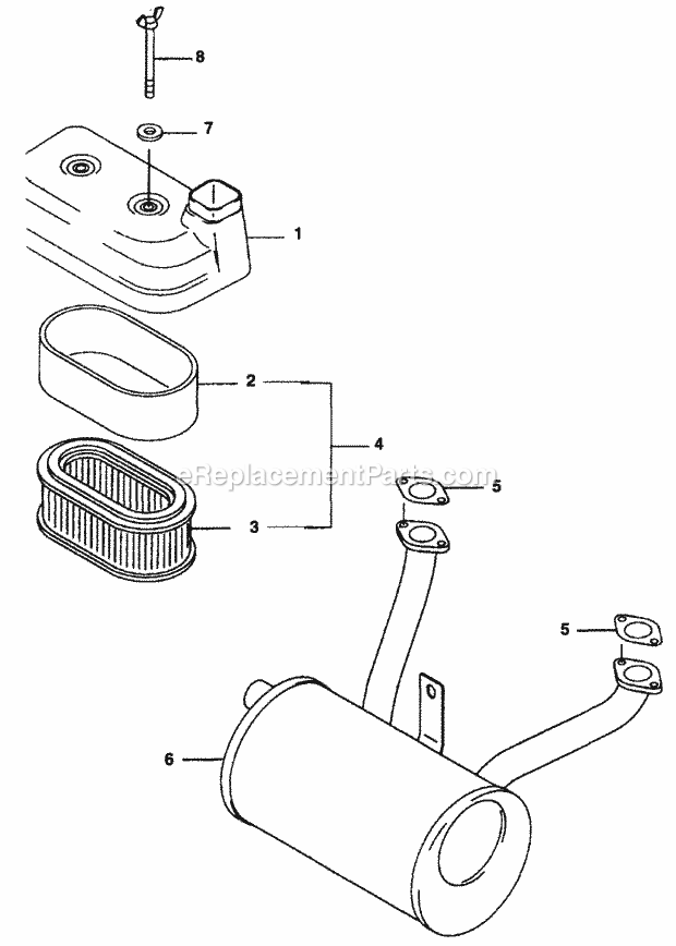 Air Filter/Muffler Diagram and Parts List for Z48L 53AC365M100, 53BA1D5M100 Cub Cadet Lawn Mower